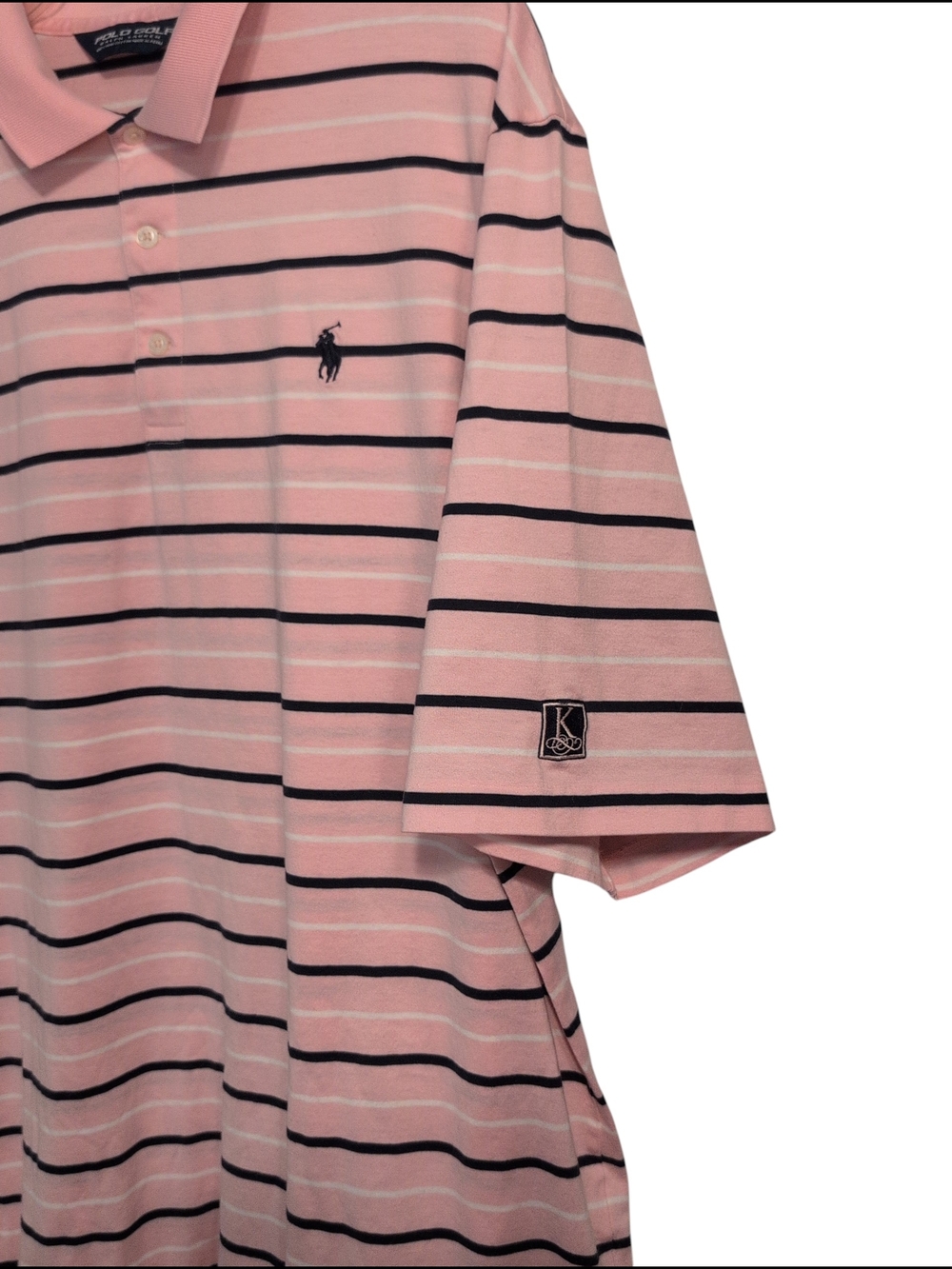 Golf Polo Ralph Lauren Pink & Navy Striped Men’s Polo Dress Casual Travel XL